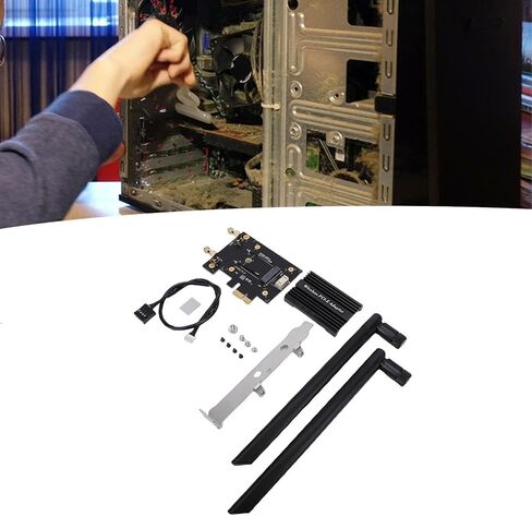 محول M.2 NGFF إلى PCIe WiFi، بطاقة شبكة لاسلكية بنطاق 2.4 جيجا هرتز 5 جيجا هرتز 6 جيجا هرتز مع هوائيات مزدوجة 8dBi ومشتت حراري، للكمبيوتر المكتبي OS X in Kuwait