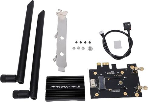 محول M.2 NGFF إلى PCIe WiFi، بطاقة شبكة لاسلكية بنطاق 2.4 جيجا هرتز 5 جيجا هرتز 6 جيجا هرتز مع هوائيات مزدوجة 8dBi ومشتت حراري، للكمبيوتر المكتبي OS X in Kuwait