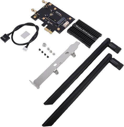 محول M.2 NGFF إلى PCIe WiFi، بطاقة شبكة لاسلكية بنطاق 2.4 جيجا هرتز 5 جيجا هرتز 6 جيجا هرتز مع هوائيات مزدوجة 8dBi ومشتت حراري، للكمبيوتر المكتبي OS X in Kuwait