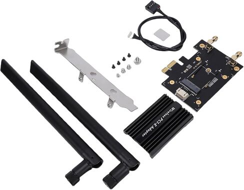 محول M.2 NGFF إلى PCIe WiFi، بطاقة شبكة لاسلكية بنطاق 2.4 جيجا هرتز 5 جيجا هرتز 6 جيجا هرتز مع هوائيات مزدوجة 8dBi ومشتت حراري، للكمبيوتر المكتبي OS X in Kuwait