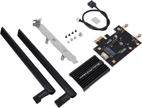 محول M.2 NGFF إلى PCIe WiFi، بطاقة شبكة لاسلكية بنطاق 2.4 جيجا هرتز 5 جيجا هرتز 6 جيجا هرتز مع هوائيات مزدوجة 8dBi ومشتت حراري، للكمبيوتر المكتبي OS X in Kuwait