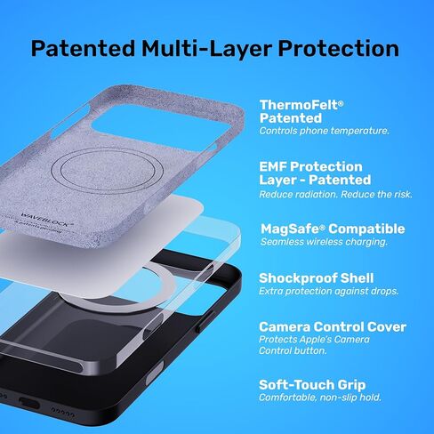 WAVEBLOCK EMF Protection Silicone iPhone Case Compatible with iPhone 17 Pro, Radiation Blocker, 5G Shield Reduction, Lightweight, USA Patented and Tested in FCC Lab, Black in Kuwait