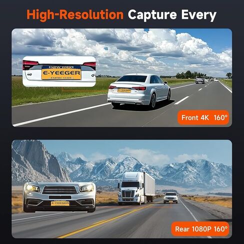كاميرا داش كام أمامية وخلفية، كاميرا داش كام مزدوجة القناة 4K+1080P للسيارات ذات الرؤية الليلية، كاميرا سيارة صغيرة مع شاشة IPS 1.97 بوصة، مستشعر G، وضع انتظار 24 ساعة، تسجيل حلقة، بطاقة 32 جيجابايت متضمنة in Kuwait