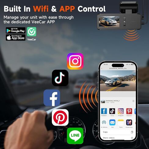 كاميرا داش كام أمامية وخلفية، كاميرا داش كام مزدوجة القناة 4K+1080P للسيارات ذات الرؤية الليلية، كاميرا سيارة صغيرة مع شاشة IPS 1.97 بوصة، مستشعر G، وضع انتظار 24 ساعة، تسجيل حلقة، بطاقة 32 جيجابايت متضمنة in Kuwait