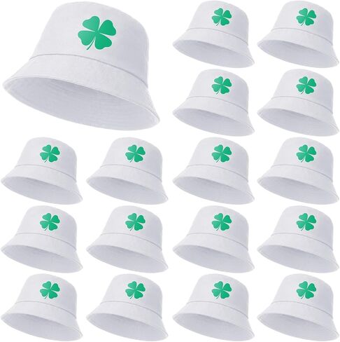 16 Pcs St Patrick's Day Bucket Hats Bulk for Women Men Green Lucky Clover Fisherman Hats in Saudi Arabia