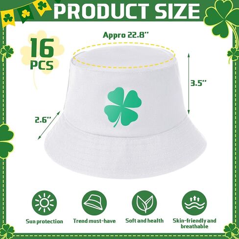 16 Pcs St Patrick's Day Bucket Hats Bulk for Women Men Green Lucky Clover Fisherman Hats in Saudi Arabia