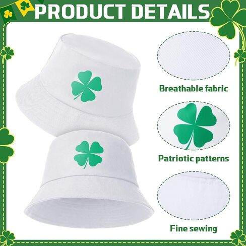 16 Pcs St Patrick's Day Bucket Hats Bulk for Women Men Green Lucky Clover Fisherman Hats in Saudi Arabia