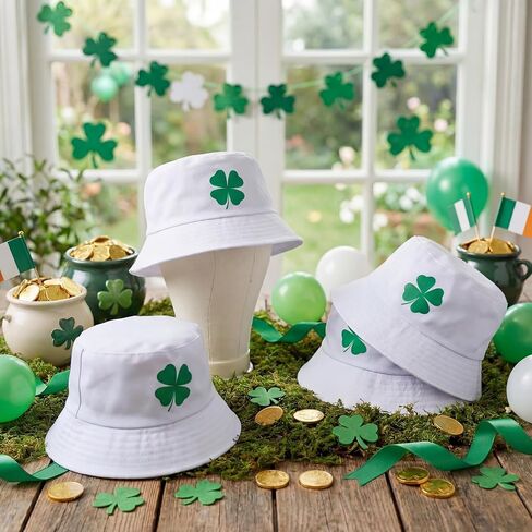 16 Pcs St Patrick's Day Bucket Hats Bulk for Women Men Green Lucky Clover Fisherman Hats in Saudi Arabia