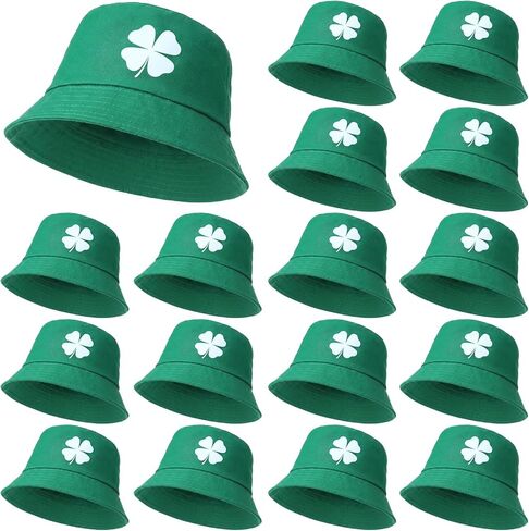 16 Pcs St Patrick's Day Bucket Hats Bulk for Women Men Green Lucky Clover Fisherman Hats in Saudi Arabia
