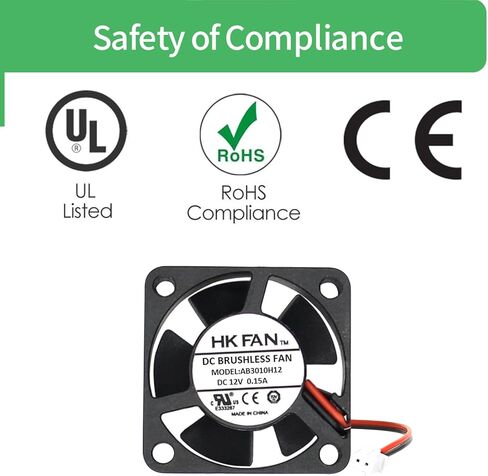 30mm x 30mm x 10mm 3010 12V 0.15A Ball Bearing Brushless DC Cooling Fan 2pin AB3010H12 UL TUV in Saudi Arabia
