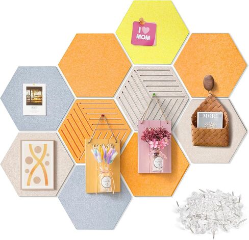 12'' Medium Hexagon Cork-Bulletin Board Tiles Frameless 10 Pack Adhesive Hex Pin Corkboard Decorative Prayer Vision Cork Board for Office-Wall Decor, Hexagonal Tack Pinboard with 30 Push Pins in Saudi Arabia