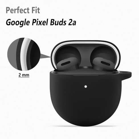حافظة سيليكون Geiomoo لسماعات Google Pixel Buds 2A، غطاء حماية ناعم ومرن مقاوم للخدش مع حلقة تسلق (أسود) in Kuwait