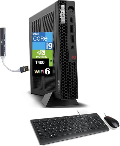 Lenovo ThinkStation P3 Tiny Workstation Mini Desktop (Intel i9-14900 vPro, T400 4GB, 16GB DDR5, 4TB PCIe SSD, WiFi 6, Bluetooth 5.3, RJ-45, 1x DP; 3X mDP, Win 11 Pro) w/DKZ USB Port Expander in Kuwait