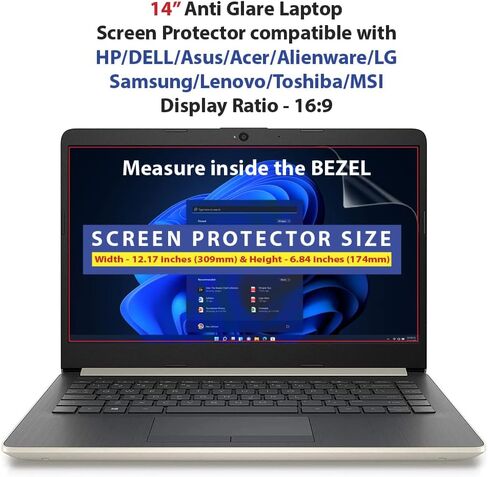 Matte Anti Glare Premium Screen Protector For 14 Inch Widescreen (16:9) Dell, Lenovo, LG, HP, Asus Samsung 2 PACK Bezel Type in Saudi Arabia