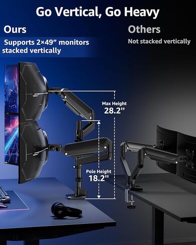 MOUNTUP Dual Monitor Stand for Desk + MOUNTUP Dual Monitor Stand for 49'' Curved Screen Stacking in Saudi Arabia