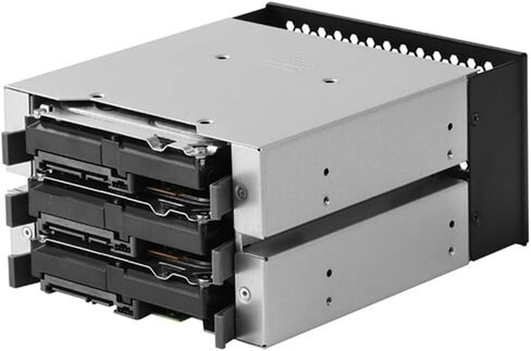 حامل قفص HDD مقاس 3.5 بوصة - معدن أسود + فضي - يدعم 3 محركات أقراص ثابتة in Kuwait