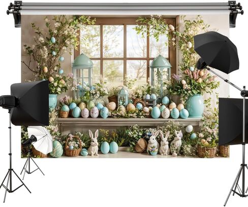 كيت 8x8ft/2.5x2.5 متر عيد الفصح خلفية للتصوير الفوتوغرافي نافذة زرقاء الأزهار الأرنب التقطت الصور خلفية صور فيديو استوديو الدعائم in Kuwait