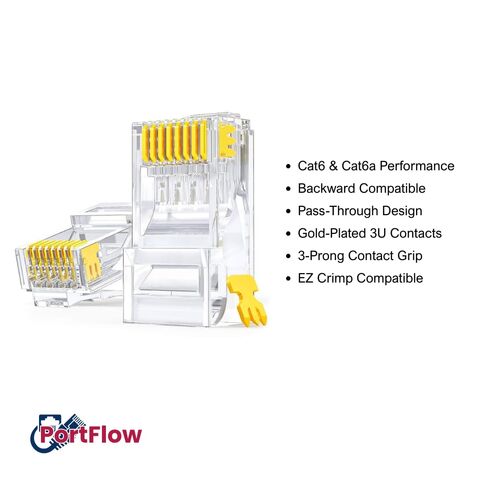 PortFow Cat6 RJ45 تمر عبر المقابس المعيارية غير المحمية (UTP) EZ تجعيد مطلية بالذهب 3U 3-Prong 8P8C موصلات 50 حزمة in Saudi Arabia