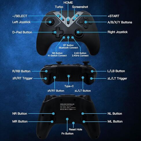 وحدة تحكم بلوتوث لاسلكية مطورة للكمبيوتر الشخصي (لنظام التشغيل Windows 7 8 10 11)، لأجهزة Android، لأجهزة iPhone/iPad/Mac/Apple TV، لـ Switch/Switch Lite/Switch OLED، لـ Steam Deck، لـ Tesla، للألعاب السحابية in Kuwait