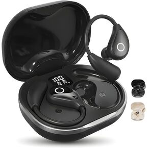 سماعات أذن لاسلكية مع خطافات للأذن، سماعات أذن رياضية فوق الأذن للجري وصالة الألعاب الرياضية، شاشة طاقة LED، وقت تشغيل يصل إلى 60 ساعة، شحن من النوع C، مقاومة للماء IPX5، مكالمات واضحة (جلد الشاي بالحليب) in Kuwait