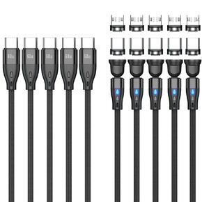 كابل شحن مغناطيسي (5 حزم، 0.5 م + 1 م + 1 م + 2 م + 2 م) كابل USB C إلى USB C/Micro USB كابل شاحن مغناطيسي PD 60 وات شحن سريع 540 درجة دوران كابل USB مغناطيسي 2 في 1 لأجهزة الكمبيوتر المحمول الذكية USB من النوع C in Saudi Arabia