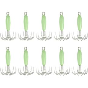 PATIKIL 9g Luminous Squid Jig Hooks, 10 Pcs Cuttlefish Sleeve Saltwater Fishing Lures Bait Jig Glow in Dark with 12 Stainless Steel Needles, Green in Saudi Arabia