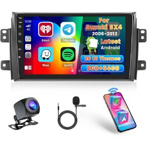 [DSP & EQ] راديو سيارة 2+64 جيجا لسيارة سوزوكي SX4 2006-2013 Carplay Android Auto، 9 بوصة IPS شاشة تعمل باللمس ستيريو سيارة مع Bluetooth5.0 GPS Navigation FM RDS 5 جيجا هرتز WiFi كاميرا احتياطية in Kuwait
