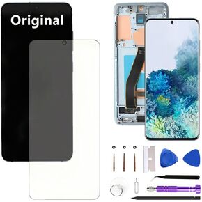 استبدال شاشة AMOLED Galaxy S20 الأصلية مقاس 6.2 بوصة لهاتف Samsung Galaxy S20 5G G981U G981U1 مجموعة محول رقمي لشاشة تعمل باللمس (مع إطار أزرق + فيلم واقي + أدوات) in Kuwait