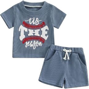 WZTYYDS ​Toddler Baby Boy Summer Clothes Golf Embroidered Short Sleeve T-Shirt Tops Shorts Set Soft Waffle Knit Outfit in Saudi Arabia