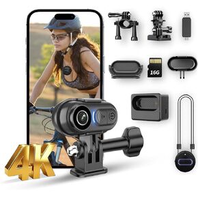 كاميرا الجسم الصغيرة بدقة 4K، كاميرا الجسم بحجم الإبهام، كاميرات رياضية يمكن ارتداؤها، تسجيل POV بدون استخدام اليدين، حامل على الخوذة، كاميرا مغناطيسية محمولة يمكن ارتداؤها على الجسم لركوب الدراجات، للسباحة أثناء مشي الحيوانات الأليفة (16 جيجابايت) in Kuwait