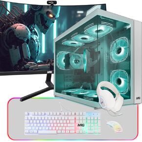كمبيوتر MTG Khuno Gaming Tower PC - Intel Core i5-8th Gen، GTX 1660S 6GB 192bits، 16GB ARGB Ram، 256GB Nvme، شاشة منحنية 24 بوصة، مجموعة أدوات ألعاب، كاميرا ويب، Win 11 Home in Kuwait