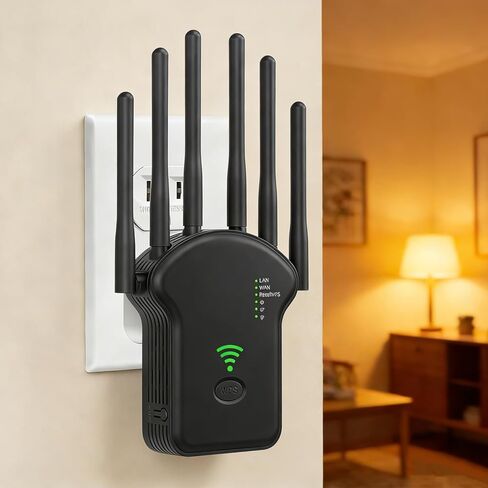 معزز إشارة موسعات WiFi فائقة للمنزل، تغطية تصل إلى 8000 قدم مربع، مكرر إنترنت لاسلكي 300 ميجابت في الثانية، منفذ إيثرنت، 3 أوضاع، 6 هوائيات تغطية كاملة 360 درجة، أسود in Saudi Arabia