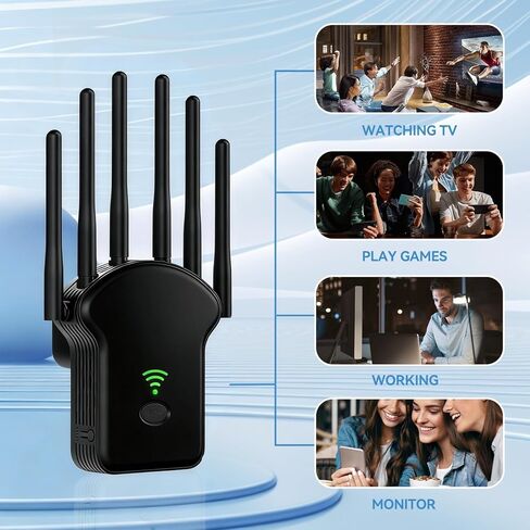 معزز إشارة موسعات WiFi فائقة للمنزل، تغطية تصل إلى 8000 قدم مربع، مكرر إنترنت لاسلكي 300 ميجابت في الثانية، منفذ إيثرنت، 3 أوضاع، 6 هوائيات تغطية كاملة 360 درجة، أسود in Saudi Arabia