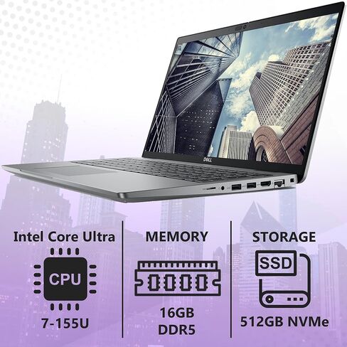 Dell Latitude 5550 AI Business Notebook 15.6" FHD Intel Ultra 7-155U (Beats i7-1355U), 16GB DDR5 RAM, 512GB SSD PCIe, Wi-Fi 6E + BT, Backlit Keyboard, HD Webcam, RJ-45, Windows 11 Pro - Gray in Kuwait