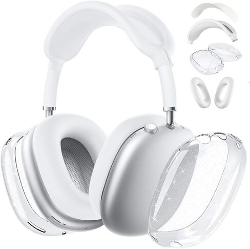 Fomissky 4 in 1 AirPods Max Case with Ear Covers, Includes Silicone Headband Cover & Glitter TPU Ear Cups Compatible with Apple AirPods Max (Clear Pink) in Kuwait