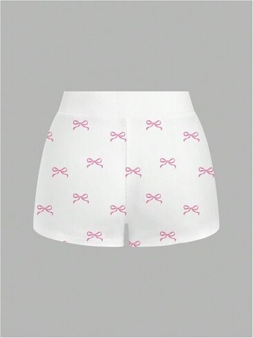 MakeMeChic Women's Summer Lounge Shorts Bow Knot Print Rib Knitted Straight Leg Shorts in Saudi Arabia