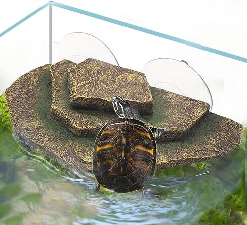 TFWADMX Turtle Complay منصة ، رصيف السلاحف ، السلاحف الراتنجات التي تشمل الصخور مع أكواب الشفط لسلاحف الأحداث ، الضفادع ، السلطعون ، geckos ، الثعابين (رمادي) in Saudi Arabia