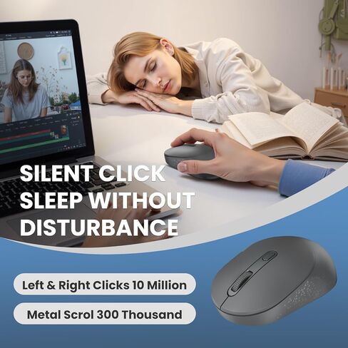 TECKNET Bluetooth Wireless Mouse, Bluetooth 5.0 & 2.4G USB Receiver, Compact & Portable, Silent Click, Ergonomic Symmetrical Design, 18-Month Battery, Adjustable DPI, Wide Compatibility - Grey in Saudi Arabia