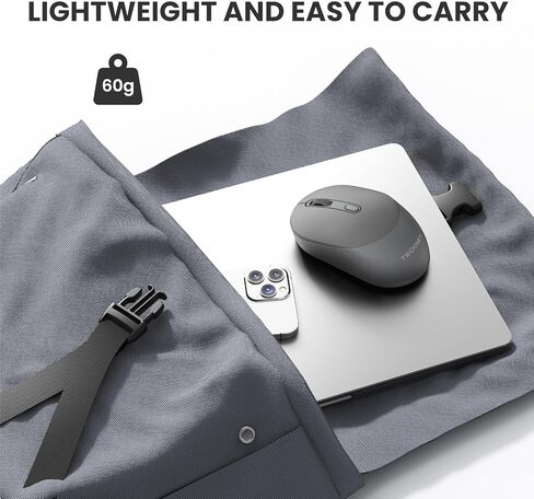 TECKNET Bluetooth Wireless Mouse, Bluetooth 5.0 & 2.4G USB Receiver, Compact & Portable, Silent Click, Ergonomic Symmetrical Design, 18-Month Battery, Adjustable DPI, Wide Compatibility - Grey in Saudi Arabia