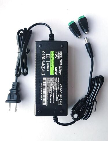 12V 5A 60W100V-240V 5.5x2.1mm 2.5x5.5mm مزود طاقة لمحول طاقة كاميرا الأمان مع موصل طرفي DC، متوافق مع كاميرات Lorex وSamsung وQ-See وNight Owl وSwann وAnnke IP وBNC in Saudi Arabia