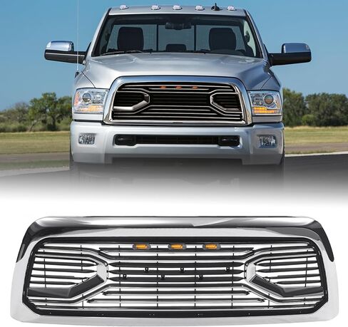 Front Grille Compatible with 2013-2018 Ram 2500 Ram 3500 Replacement Grille Horizontal Design ABS Front Grill w/o Light, Limited Style, Chrome in Saudi Arabia