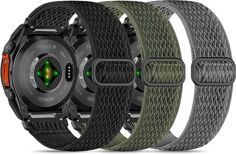 3 عبوات من سوار الساعة الملائم السريع المتوافق مع Garmin Fenix ​​8 47mm/7 Pro/7/6 Pro/6/5 plus/5/E، 22 مم حزام رياضي ناعم من النايلون المرن قابل للتعديل لـ Forerunner 965/970/Instinct 1/2/3 45 مم للطاقة الشمسية in Kuwait