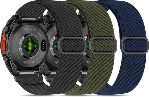3 عبوات من سوار الساعة الملائم السريع المتوافق مع Garmin Fenix ​​8 47mm/7 Pro/7/6 Pro/6/5 plus/5/E، 22 مم حزام رياضي ناعم من النايلون المرن قابل للتعديل لـ Forerunner 965/970/Instinct 1/2/3 45 مم للطاقة الشمسية in Kuwait