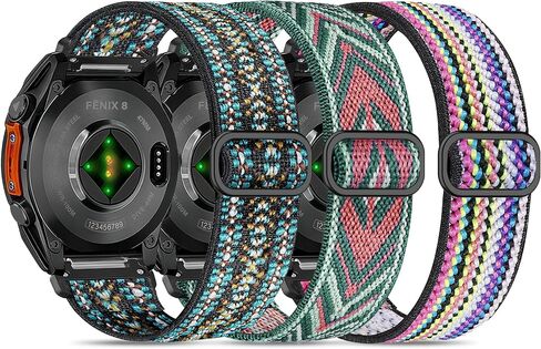 3 عبوات من سوار الساعة الملائم السريع المتوافق مع Garmin Fenix ​​8 47mm/7 Pro/7/6 Pro/6/5 plus/5/E، 22 مم حزام رياضي ناعم من النايلون المرن قابل للتعديل لـ Forerunner 965/970/Instinct 1/2/3 45 مم للطاقة الشمسية in Kuwait