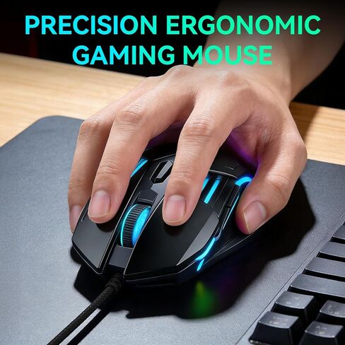Gaming Mouse Wired, Gaming Mice with 7 Programmable Buttons, Breathing RGB LED, High-Precision 7200 DPI Adjustable, Ergonomic Wired Mouse for PC Laptop, Plug and Play Black in Saudi Arabia