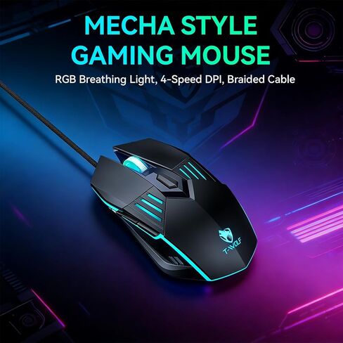 Gaming Mouse Wired, Gaming Mice with 7 Programmable Buttons, Breathing RGB LED, High-Precision 7200 DPI Adjustable, Ergonomic Wired Mouse for PC Laptop, Plug and Play Black in Saudi Arabia