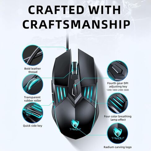 Gaming Mouse Wired, Gaming Mice with 7 Programmable Buttons, Breathing RGB LED, High-Precision 7200 DPI Adjustable, Ergonomic Wired Mouse for PC Laptop, Plug and Play Black in Saudi Arabia
