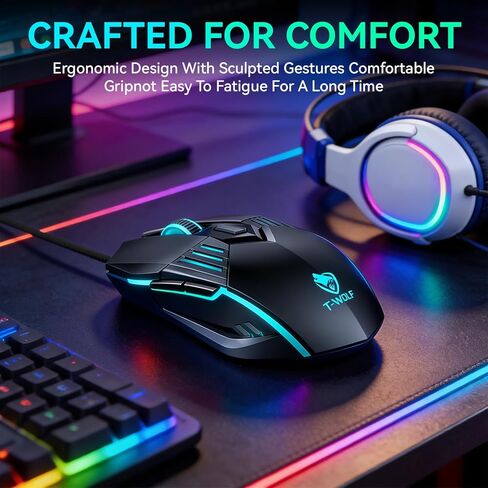 Gaming Mouse Wired, Gaming Mice with 7 Programmable Buttons, Breathing RGB LED, High-Precision 7200 DPI Adjustable, Ergonomic Wired Mouse for PC Laptop, Plug and Play Black in Saudi Arabia