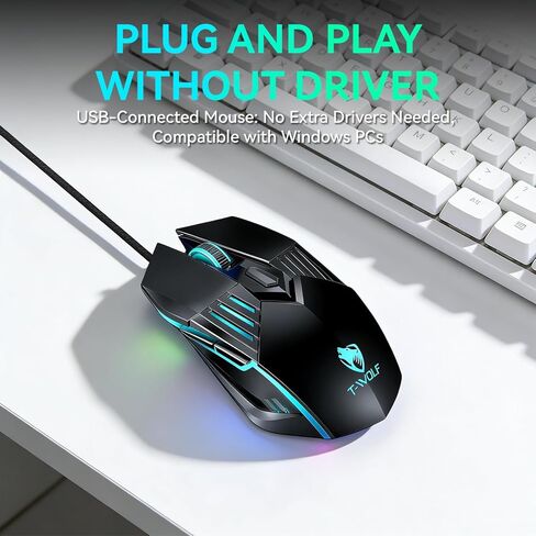 Gaming Mouse Wired, Gaming Mice with 7 Programmable Buttons, Breathing RGB LED, High-Precision 7200 DPI Adjustable, Ergonomic Wired Mouse for PC Laptop, Plug and Play Black in Saudi Arabia