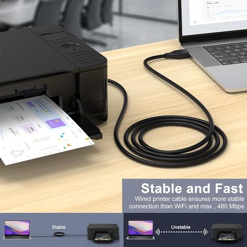 كابل الطابعة 10 أقدام، USB2.0 عالي السرعة USB A إلى USB B كابل للطابعة/الماسح الضوئي HP OfficeJet PhotoSmart Laserjet Envy Deskjet، Canon Pixma، Epsom Workforce/Stylus/Expression Home، Brother، Lexmark، Dell in Kuwait